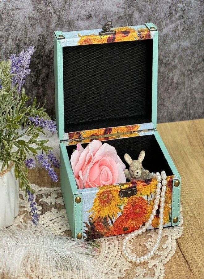 Amedoo Treasure Box Vintage Wooden + PU Leather Decorative Storage Boxes Trinket Jewelry Box Memento Case Box Keepsake Box With Lids Gifts For Kids Girls Women Home Decor (Sunflowers) - Image 5